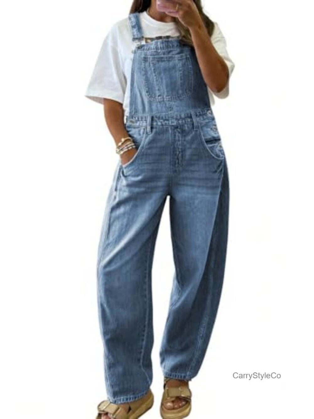 Baggy Denim Overalls Adjustable Strap Wide Leg Barrel Jeans